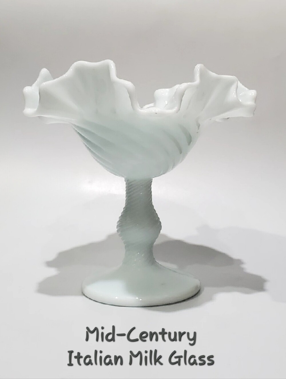 MCM Italian White Glossy Milk Glass Ruffled Crimped Ribbed